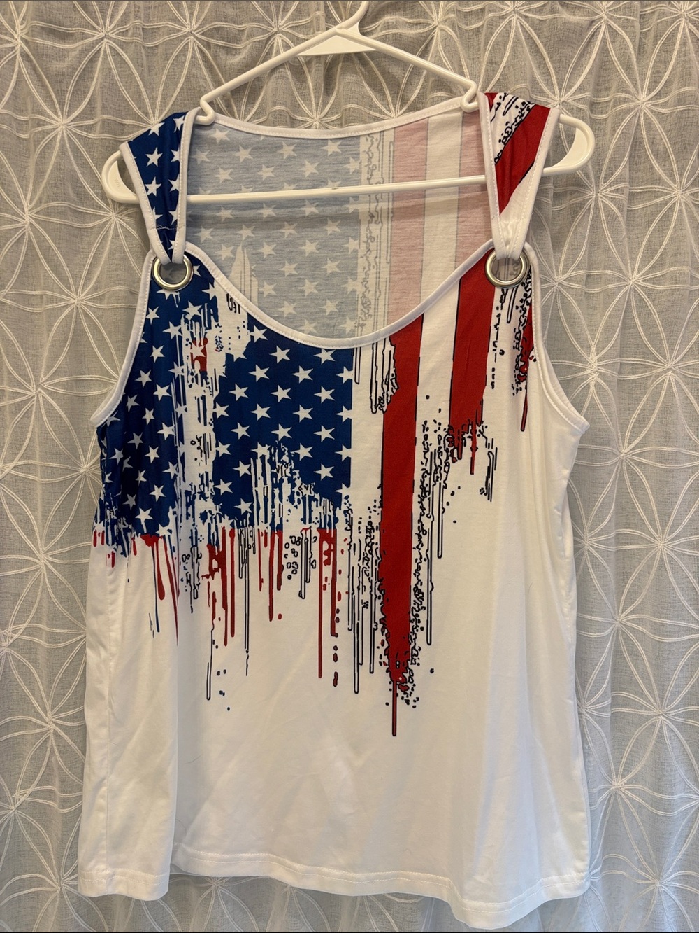 Sleeveless American Flag Print Tank Top - White / Red / Blue